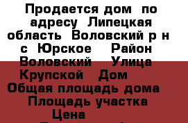 Продается дом, по адресу: Липецкая область, Воловский р-н, с. Юрское. › Район ­ Воловский  › Улица ­ Крупской › Дом ­ 10 › Общая площадь дома ­ 50 › Площадь участка ­ 670 › Цена ­ 450 000 - Липецкая обл., Воловский р-н, Юрское с. Недвижимость » Дома, коттеджи, дачи продажа   . Липецкая обл.